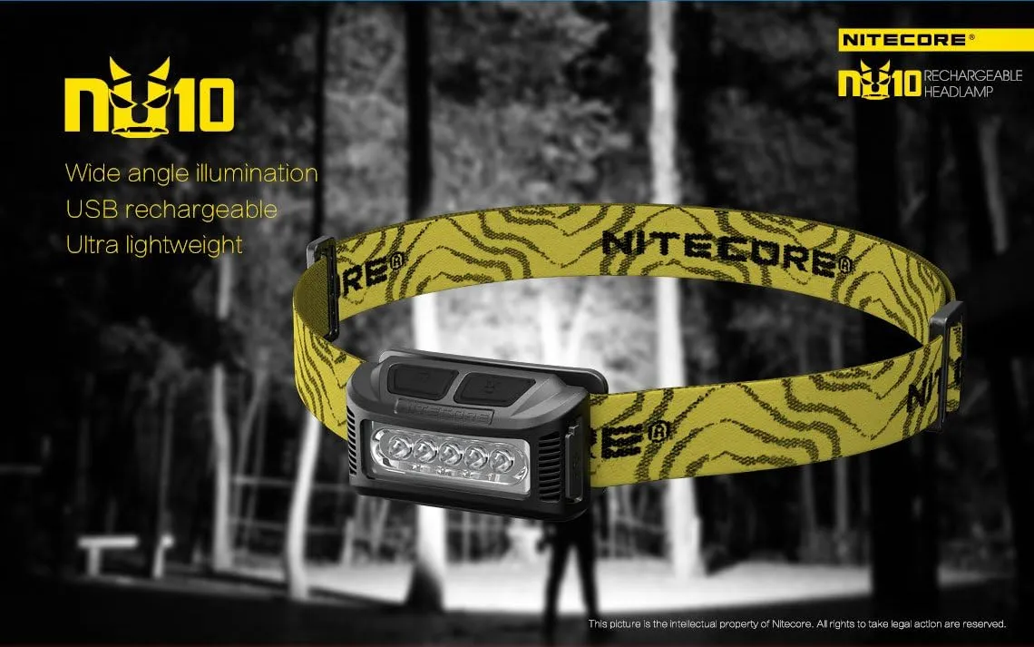 Nitecore NU10 160 Lumen USB rechargeable LED headlamp/worklight and EdisonBright brand USB charging cable bundle (Red)