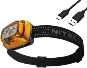 NITECORE NU31 Triple Output Lightweight USB-C Rechargeable Headlamp- 550 Lumens -Orange w/Eco-Sensa USB Charging Cable