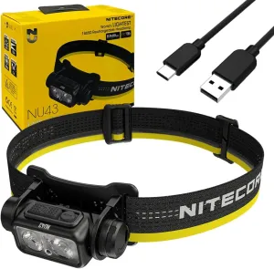 Nitecore NU43 Lighweight Rechargeable headlamp - 1400 Lumens w/Eco-Sensa USB-C Charging Cable Included