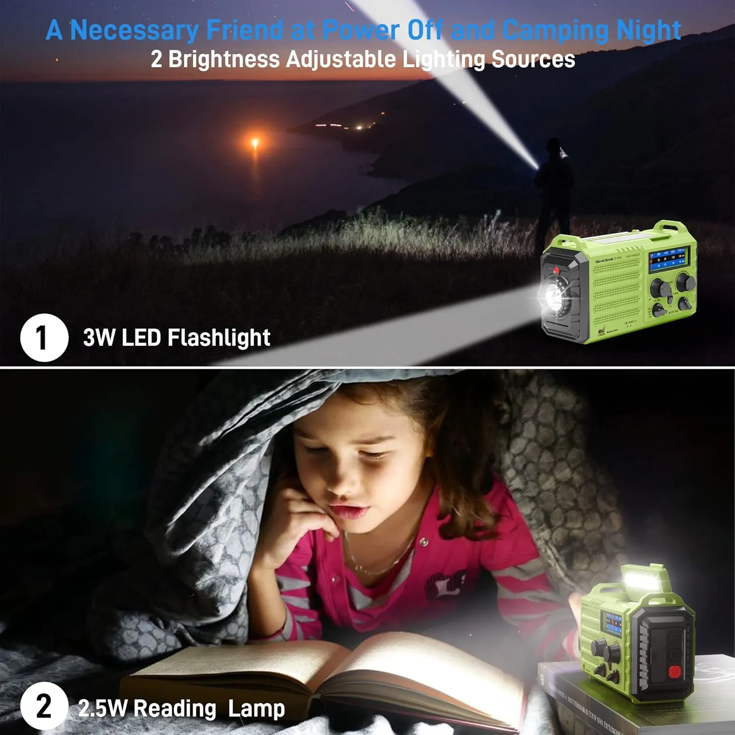 NOAA Weather Radio, Emergency Hand Crank Radio with Solar Charger, Portable Battery Operated AM FM Shortwave Radio with LED Flashlight, USB Charger, Earbud Jack, SOS Alert for Home Survival Hurricane