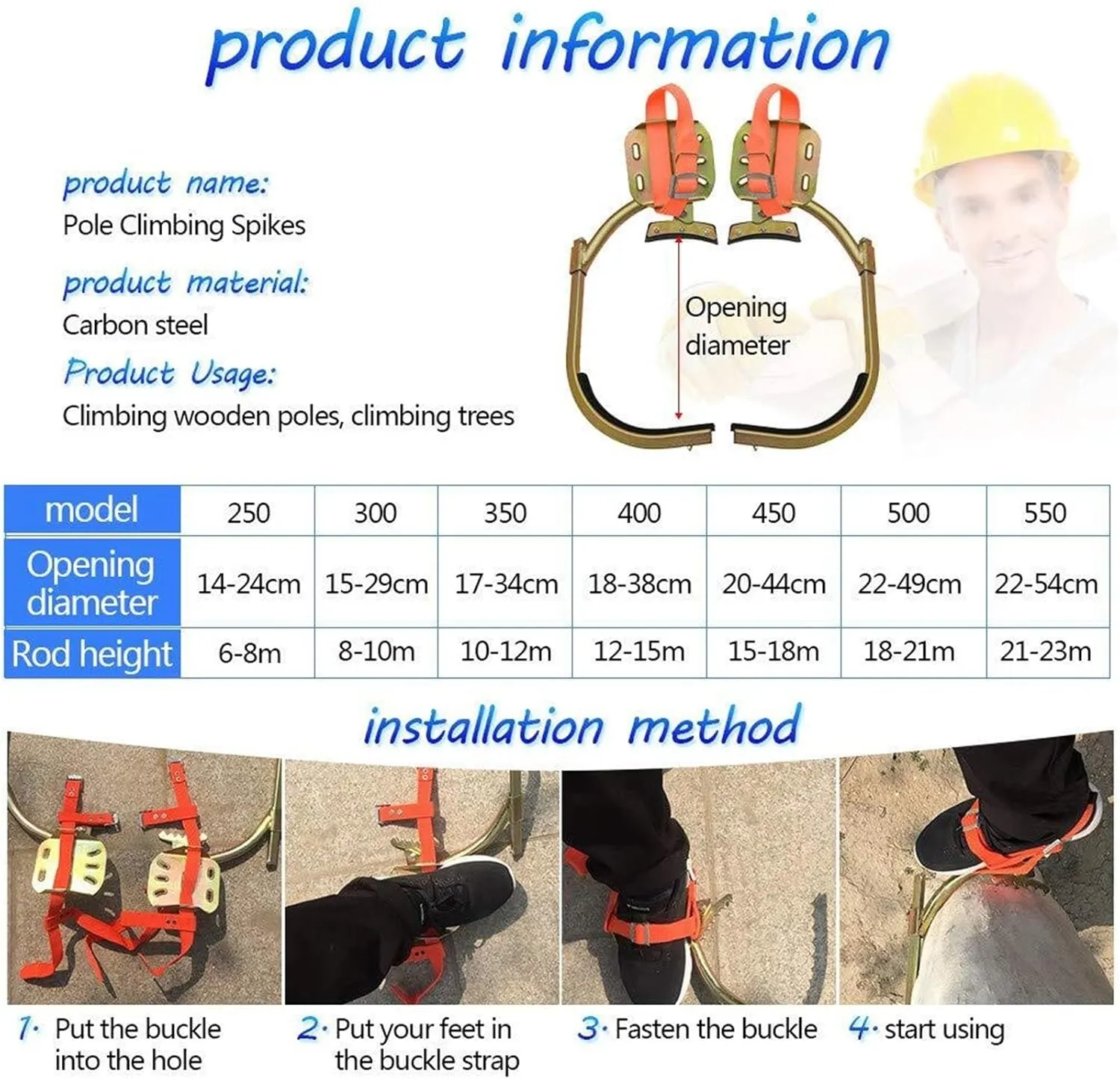 Non-Slip Tree Climbing Gear, Climbing Tree Tool with Seat Belt, Stainless Steel Climbing Trees Tool,Load 150 Kg(300model)