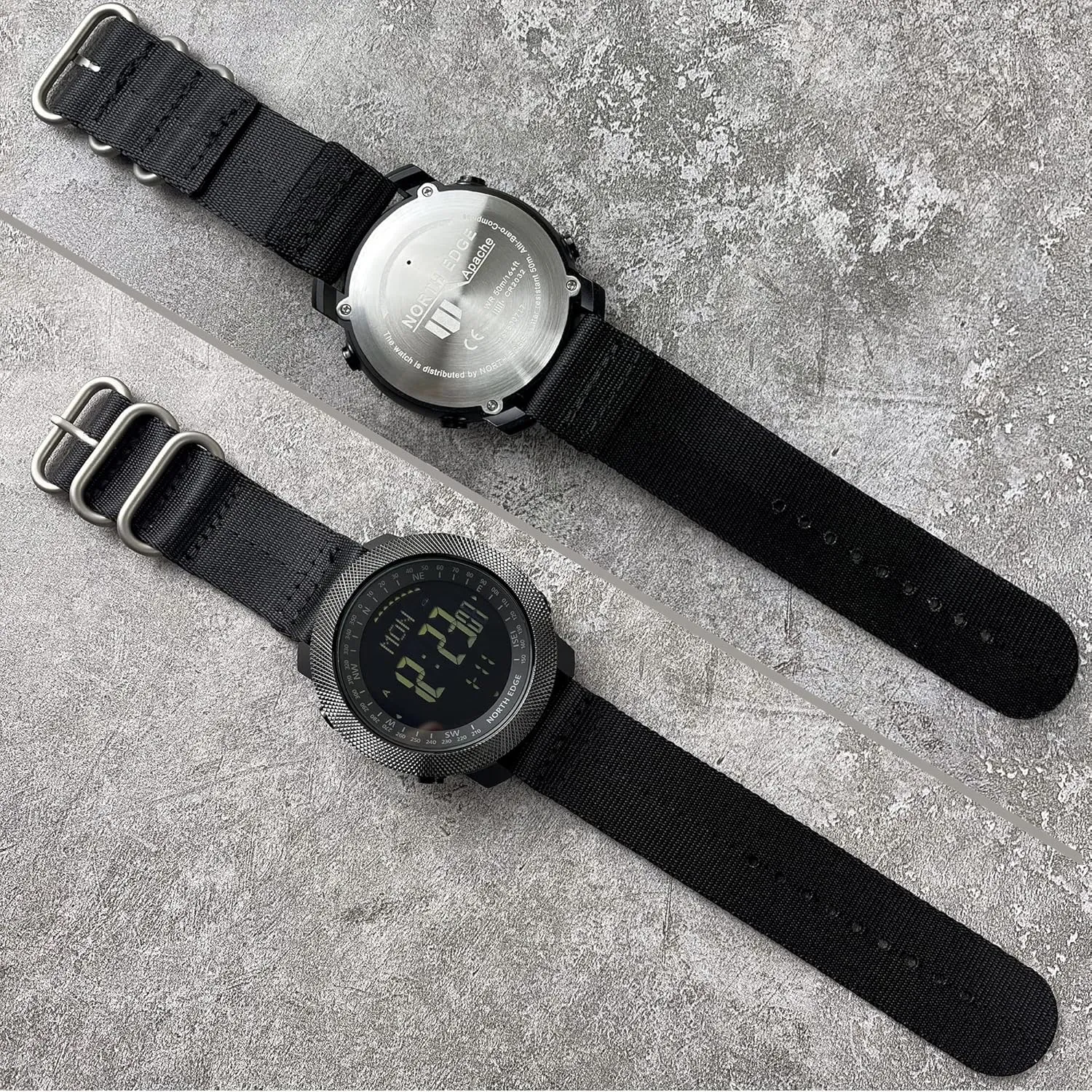 NORTH EDGE Military-Watch for Men - Tactical Survival Watch, Men's Women's Digital Wrist Watches for Sports Outdoors, Pedometer, Compass, Calories, Durable Nylon Band