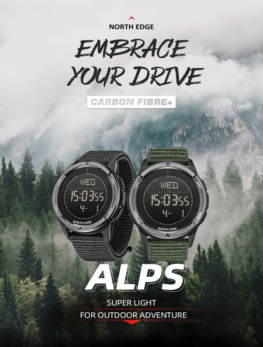 NORTH EDGE Military-Watch for Men - Tactical Survival Watch, Men's Women's Digital Wrist Watches for Sports Outdoors, Pedometer, Compass, Calories, Durable Nylon Band