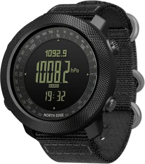 NORTH EDGE Military-Watch for Men - Tactical Survival Watch, Men's Women's Digital Wrist Watches for Sports Outdoors, Pedometer, Compass, Calories, Durable Nylon Band