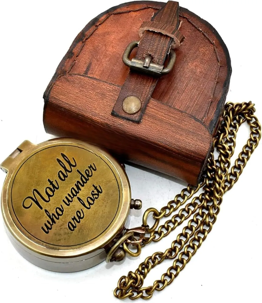 Not All Who Wander are Lost Engraved Compass in Leather