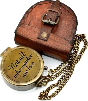 Not All Who Wander are Lost Engraved Compass in Leather