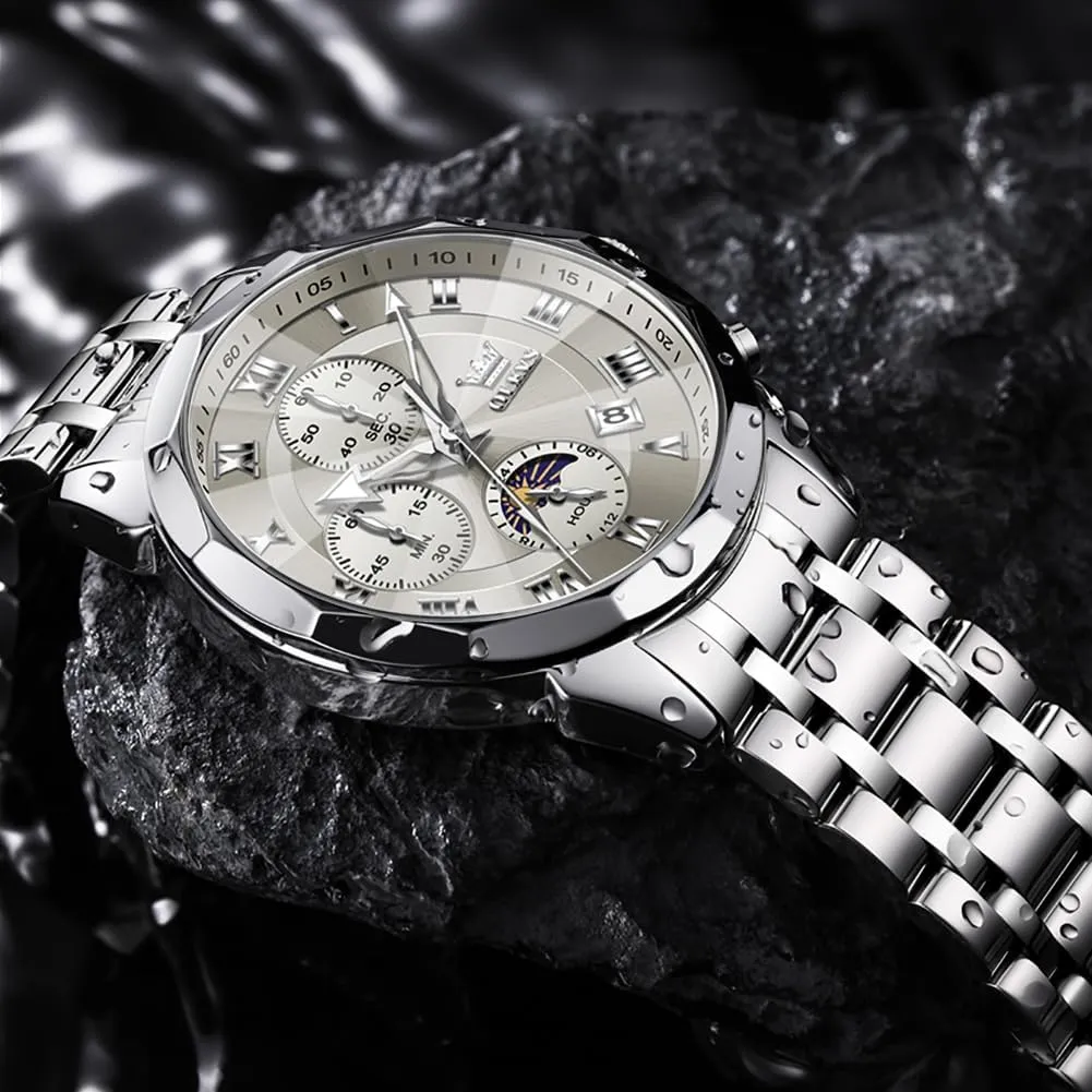 OLEVS Men Watch Business Dress Diamond Luxury Watch Luminous Easy to Read Date Waterproof Stainless Steel Quartz Analog Simple Dress Watch