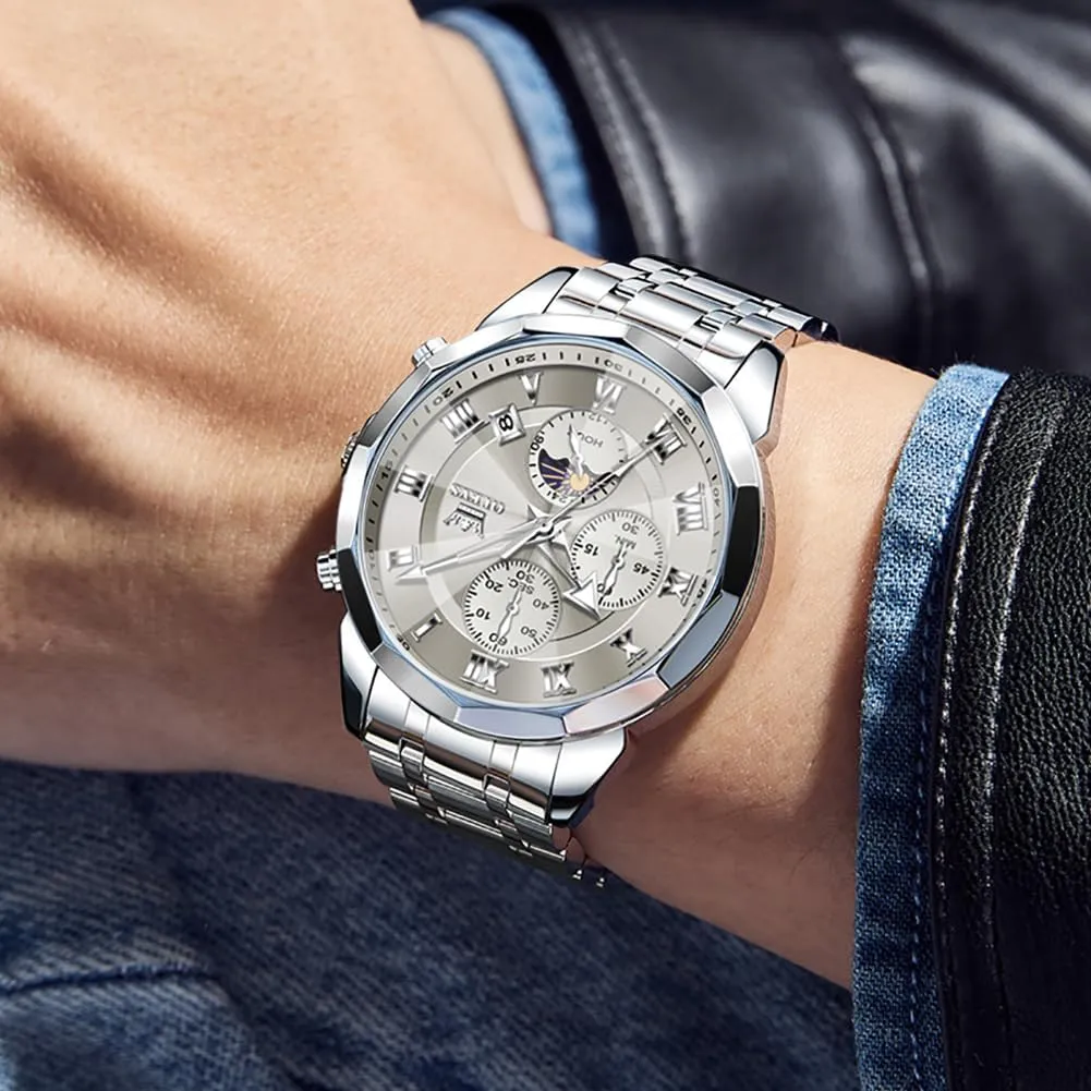 OLEVS Men Watch Business Dress Diamond Luxury Watch Luminous Easy to Read Date Waterproof Stainless Steel Quartz Analog Simple Dress Watch