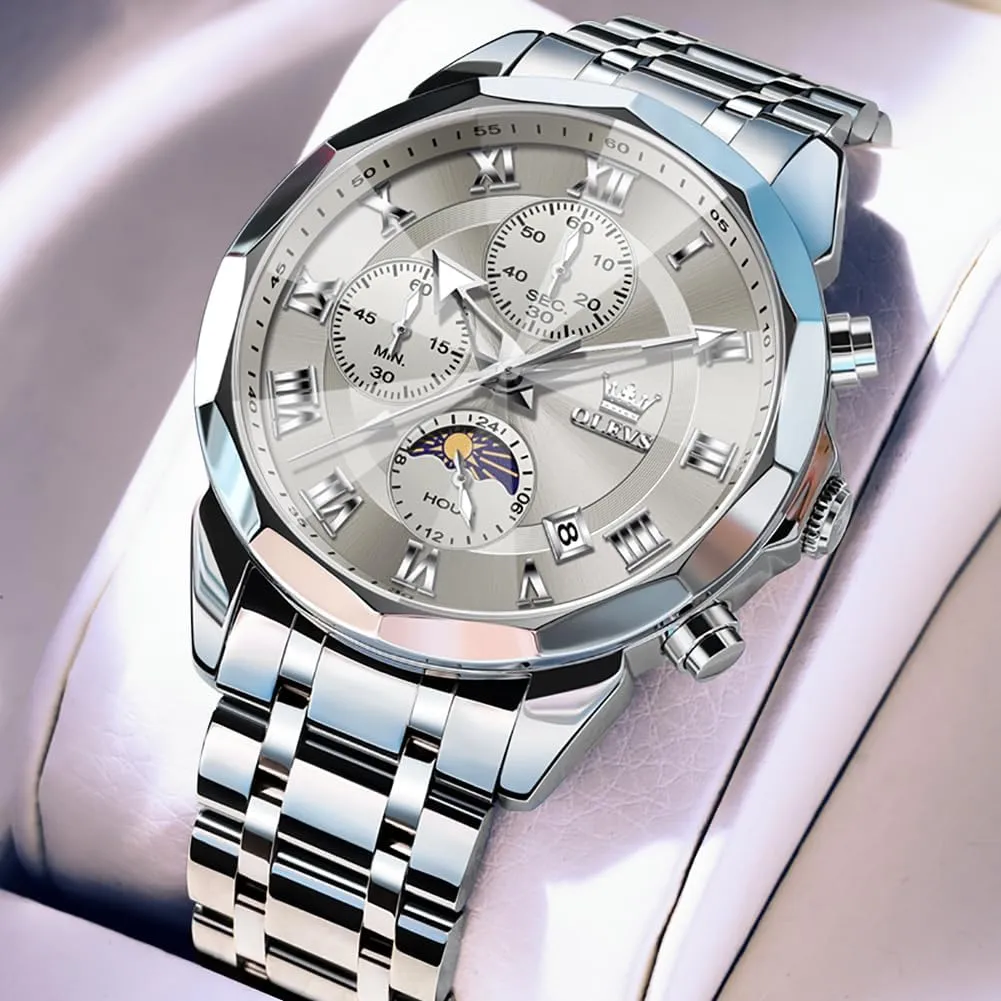 OLEVS Men Watch Business Dress Diamond Luxury Watch Luminous Easy to Read Date Waterproof Stainless Steel Quartz Analog Simple Dress Watch