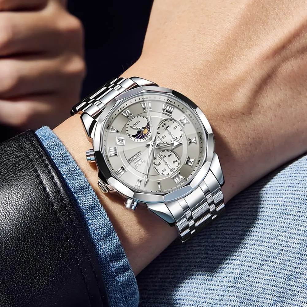 OLEVS Men Watch Business Dress Diamond Luxury Watch Luminous Easy to Read Date Waterproof Stainless Steel Quartz Analog Simple Dress Watch