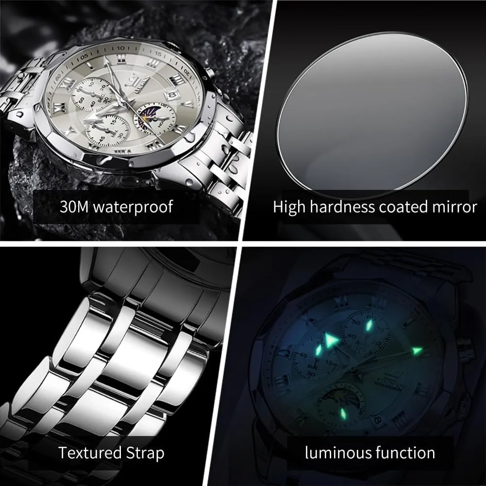 OLEVS Men Watch Business Dress Diamond Luxury Watch Luminous Easy to Read Date Waterproof Stainless Steel Quartz Analog Simple Dress Watch