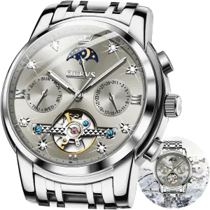 OLEVS Mens Automatic Watches Self Winding Skeleton Luxury Stylish Wrist Watch Waterproof Luminous