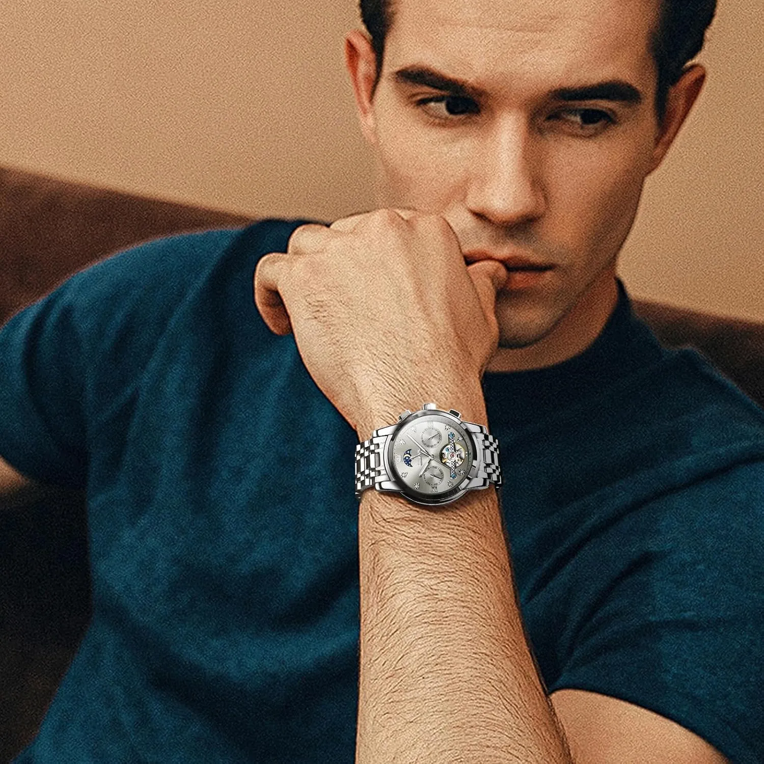 OLEVS Mens Automatic Watches Self Winding Skeleton Luxury Stylish Wrist Watch Waterproof Luminous