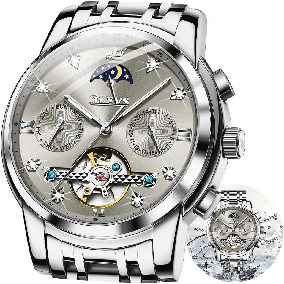 OLEVS Mens Automatic Watches Self Winding Skeleton Luxury Stylish Wrist Watch Waterproof Luminous