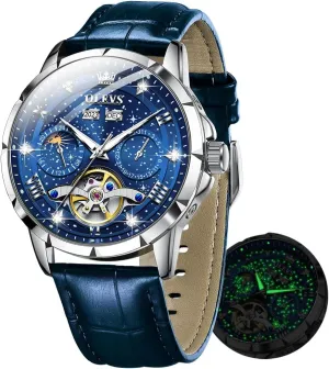 OLEVS Mens Automatic Watches Self-Winding Starry Sky Diamond Skeleton Luxury Wrist Watch Waterproof Luminous