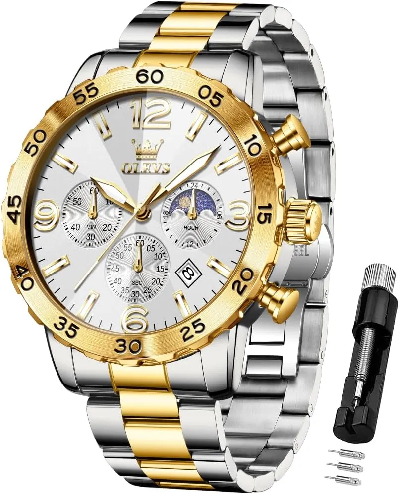 OLEVS Watch for Men Simple Business Dress Analog Stainless Steel Waterproof Luminous Date Easy Read Men Wrsit Watch
