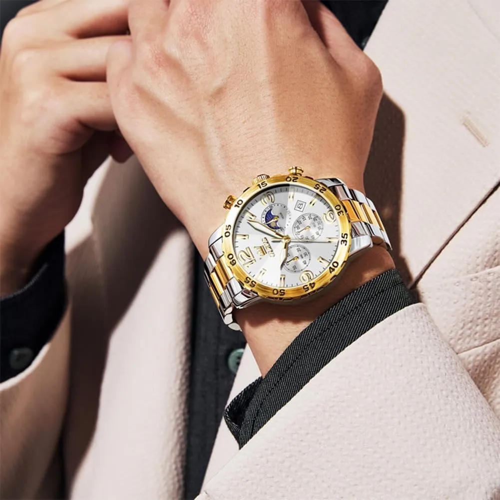 OLEVS Watch for Men Simple Business Dress Analog Stainless Steel Waterproof Luminous Date Easy Read Men Wrsit Watch
