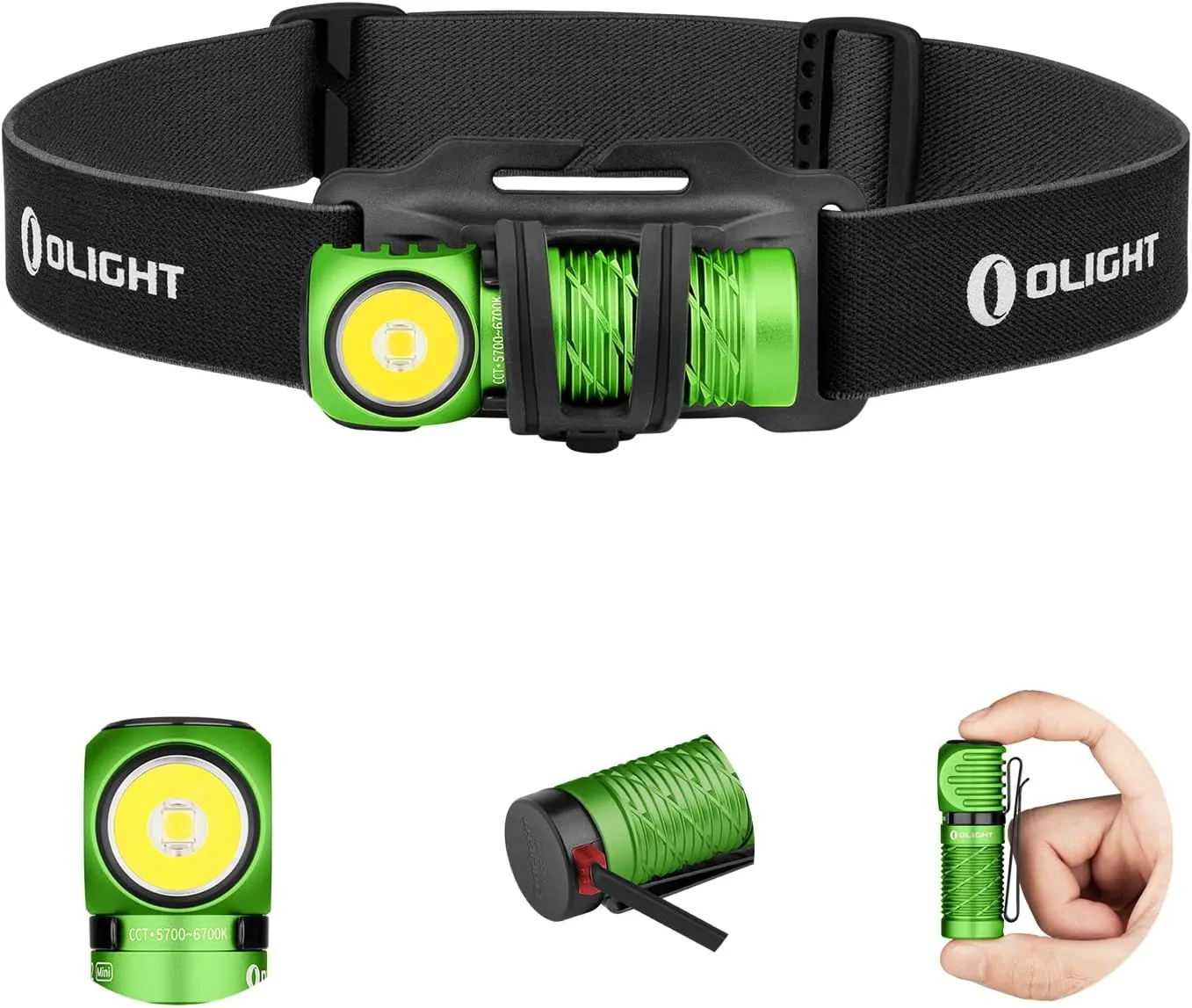 OLIGHT Perun 2 Mini Headlamp, 1100 Lumens LED Head Flashlight, Rechargeable Headlight with Red Light Option, Great for Working, Hiking, Camping and Climbing, Lime Green Cool White