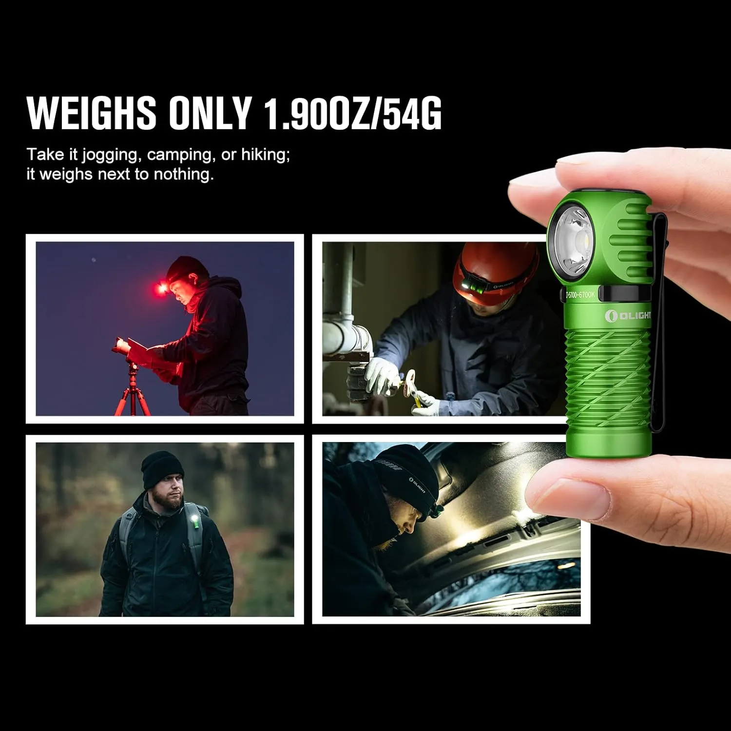 OLIGHT Perun 2 Mini Headlamp, 1100 Lumens LED Head Flashlight, Rechargeable Headlight with Red Light Option, Great for Working, Hiking, Camping and Climbing, Lime Green Cool White