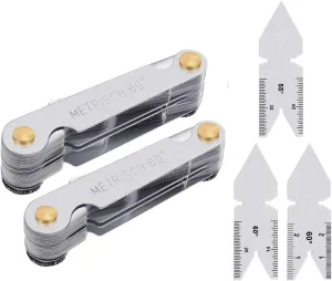 OMEX 5 Pieces Stainless Steel Screw Thread Pitch Cutting Gauge Tool Set, 3 Pieces Center Gage, 1 America SAE Type, 1 Metric & America SAE Type & British Whitworth Type for Industrial Measurement
