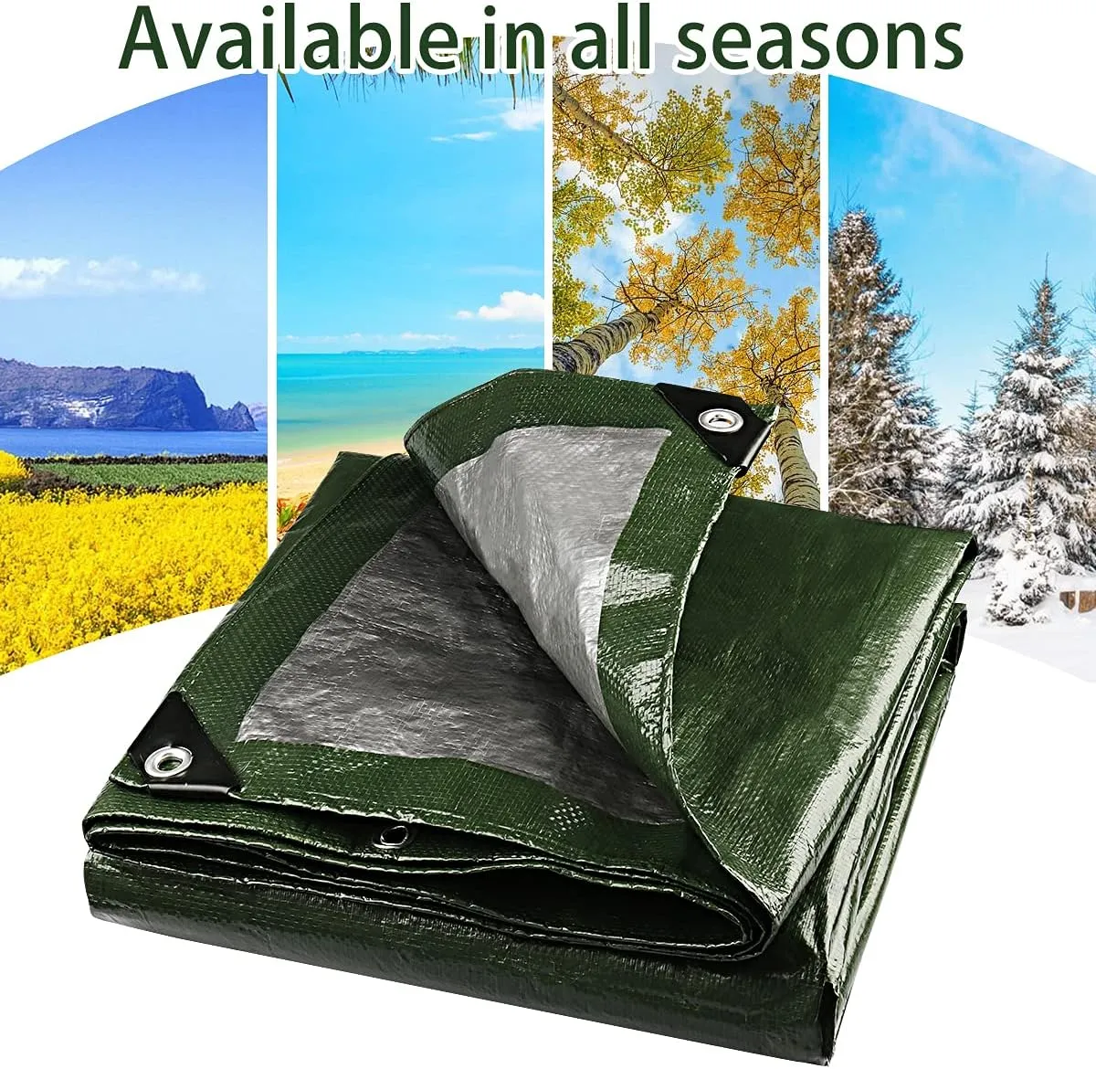 Onarway Poly Tarps Waterproof for Outdoor: Green Tarpaulin 6Mil Thicken 10x14 Ft - Anti-UV Waterproof Tarp Cover with Grommets Multipurpose for Boat Pool Roof Camping