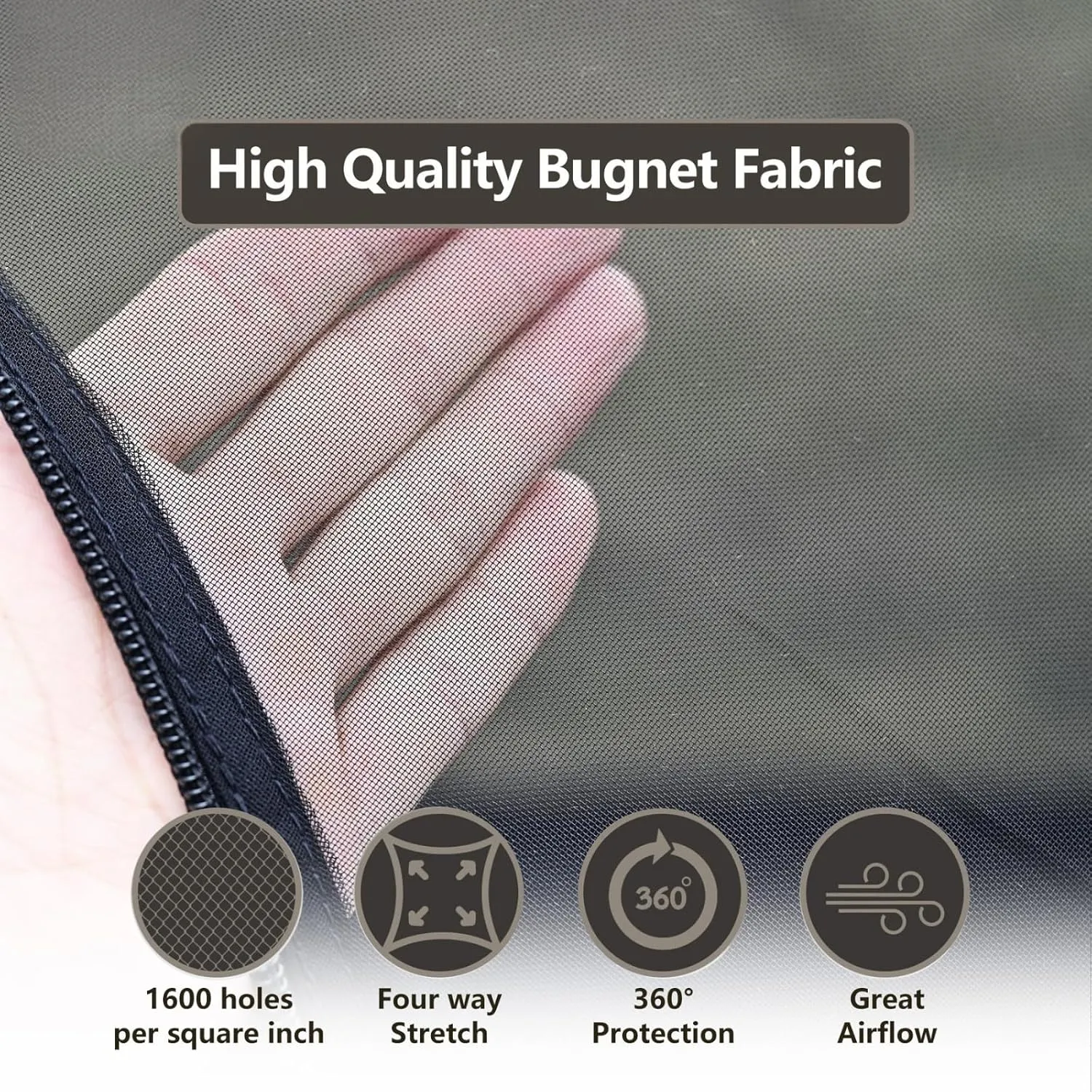 Onewind Camping Mosquito Net for Cot, Shelter Bugnet Camping Screen Room Ultralight No-See-Um Breathable Mesh Bugnet Mosquito Netting with Double Sided Zipper, Black