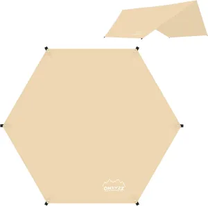 ONTYZZ Hexagonal Tent Footprint Waterproof Camping Tarp Two in One Ground Sheet Mat and Tent Tarp for Camping Outdoor Hiking Beach Picnic, Khaki