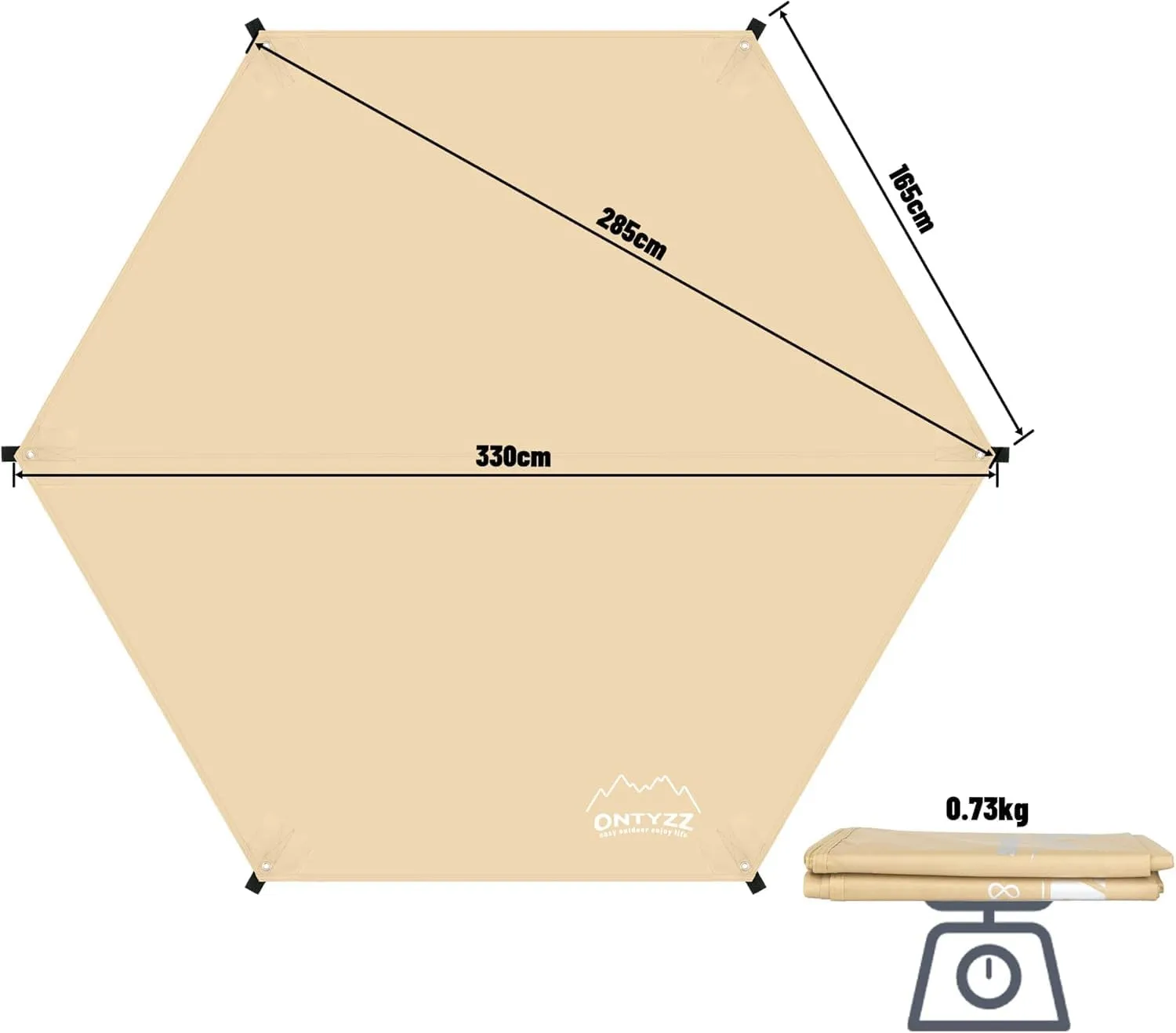 ONTYZZ Hexagonal Tent Footprint Waterproof Camping Tarp Two in One Ground Sheet Mat and Tent Tarp for Camping Outdoor Hiking Beach Picnic, Khaki