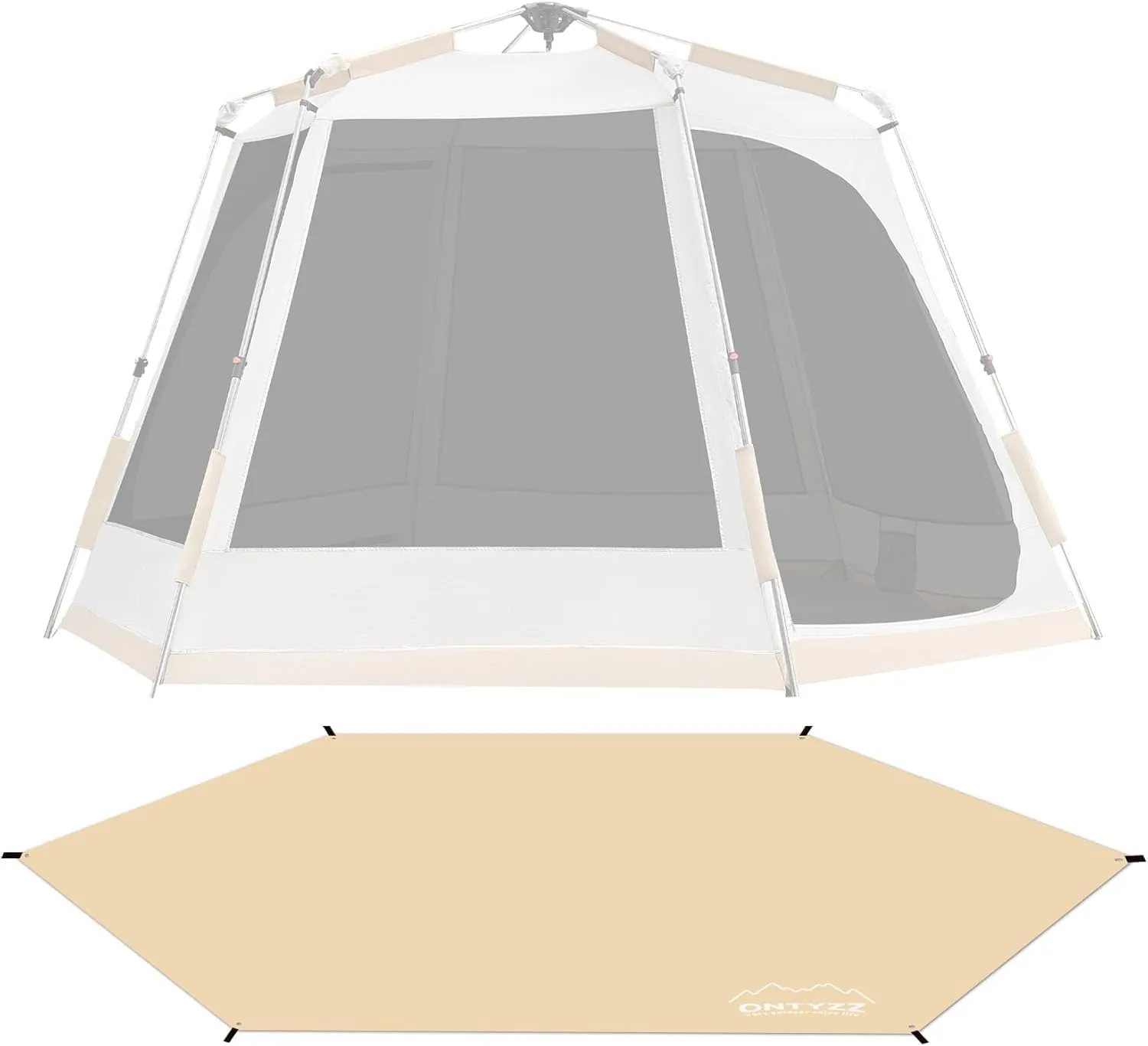 ONTYZZ Hexagonal Tent Footprint Waterproof Camping Tarp Two in One Ground Sheet Mat and Tent Tarp for Camping Outdoor Hiking Beach Picnic, Khaki
