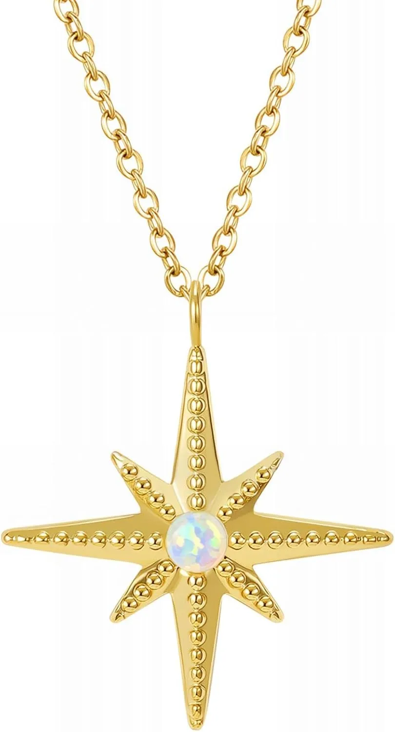 Ora & Eve Compass Necklace for Women – 18K Gold Plated Opal Pendant, Waterproof & Tarnish-Resistant Celestial Jewelry – Dainty Boho Gold Necklace Gift