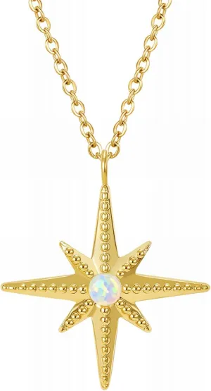 Ora & Eve Compass Necklace for Women – 18K Gold Plated Opal Pendant, Waterproof & Tarnish-Resistant Celestial Jewelry – Dainty Boho Gold Necklace Gift