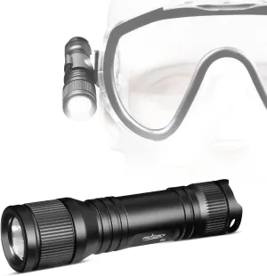 ORCATORCH D560 Mini Scuba Dive Light Headlamp 650 Lumen Mask Diving Flashlight with 360° Rotatable Mask Clip, Underwater 150m Backup Headlight with Rotary Switch (Not Included Snorkel Mask) (Black)