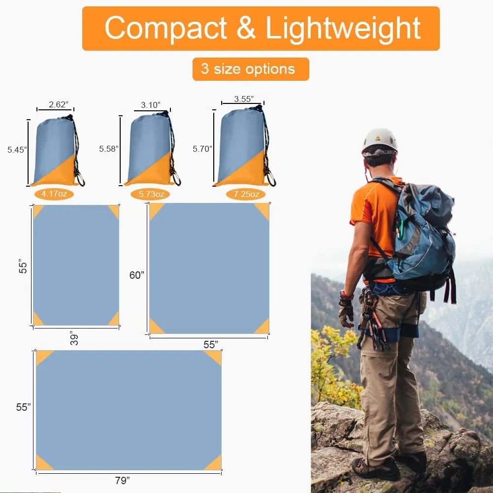 Orga'Neat Pocket Picnic Blanket, Sandproof Lightweight Pocket Camping Tarp, 55″x 79″ Foldable & Fits into Small Bag, Water Resistant Washable Quick Dry Compact Beach Mat for Outdoor Recreation