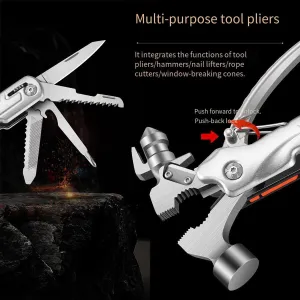Outdoor camping fitter hammer small tool multifunctional stainless steel nail breaking hammer 12 in 1