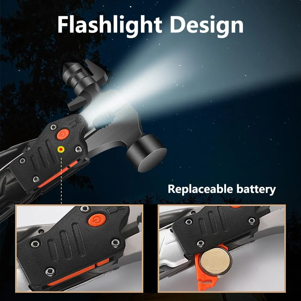 Outdoor camping fitter hammer small tool multifunctional stainless steel nail breaking hammer 12 in 1