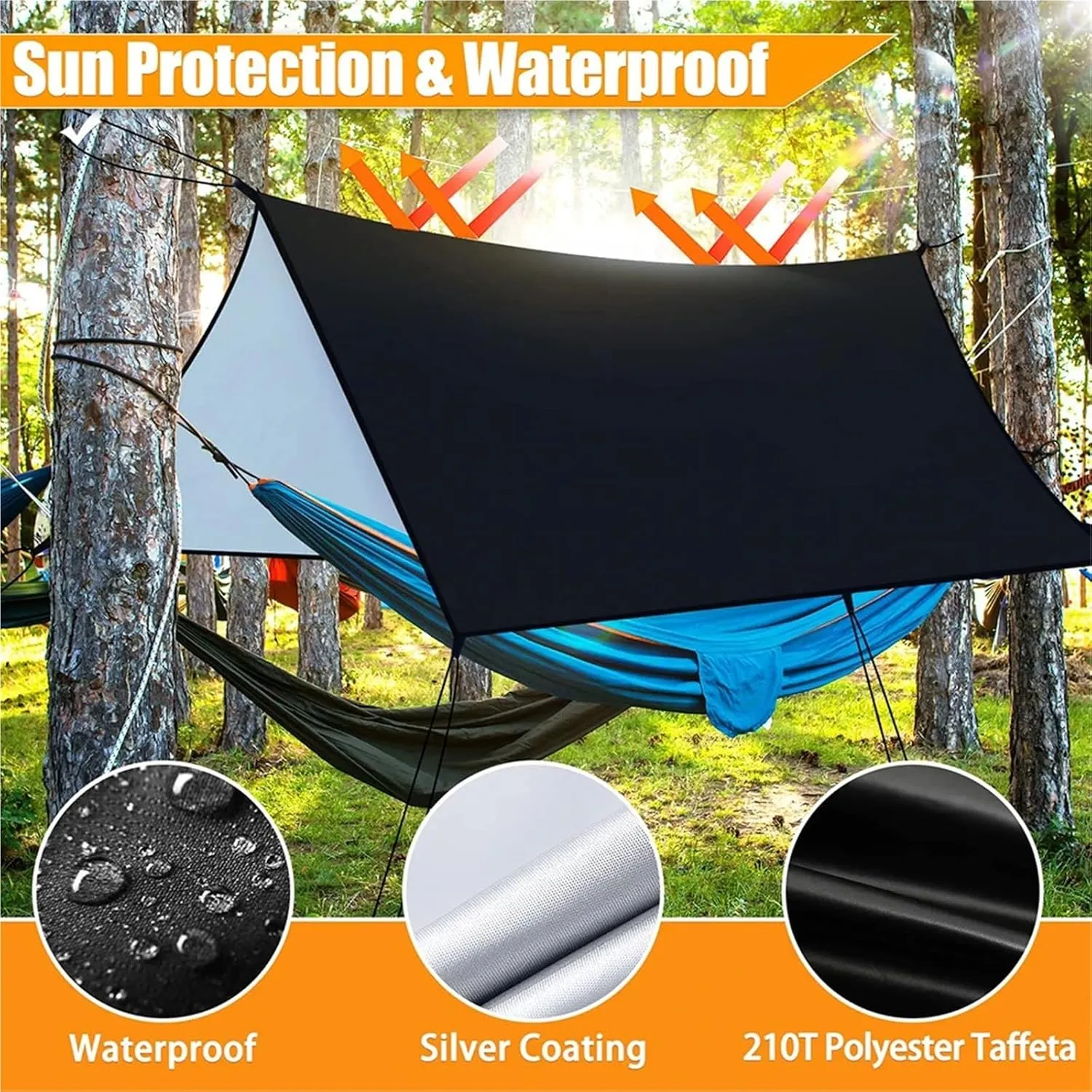 Outdoor Hammock Tarp Waterproof Lightweight Tarpaulin Awning with Rope Shade Outdoor Canopy Camping Picnic(Blue)
