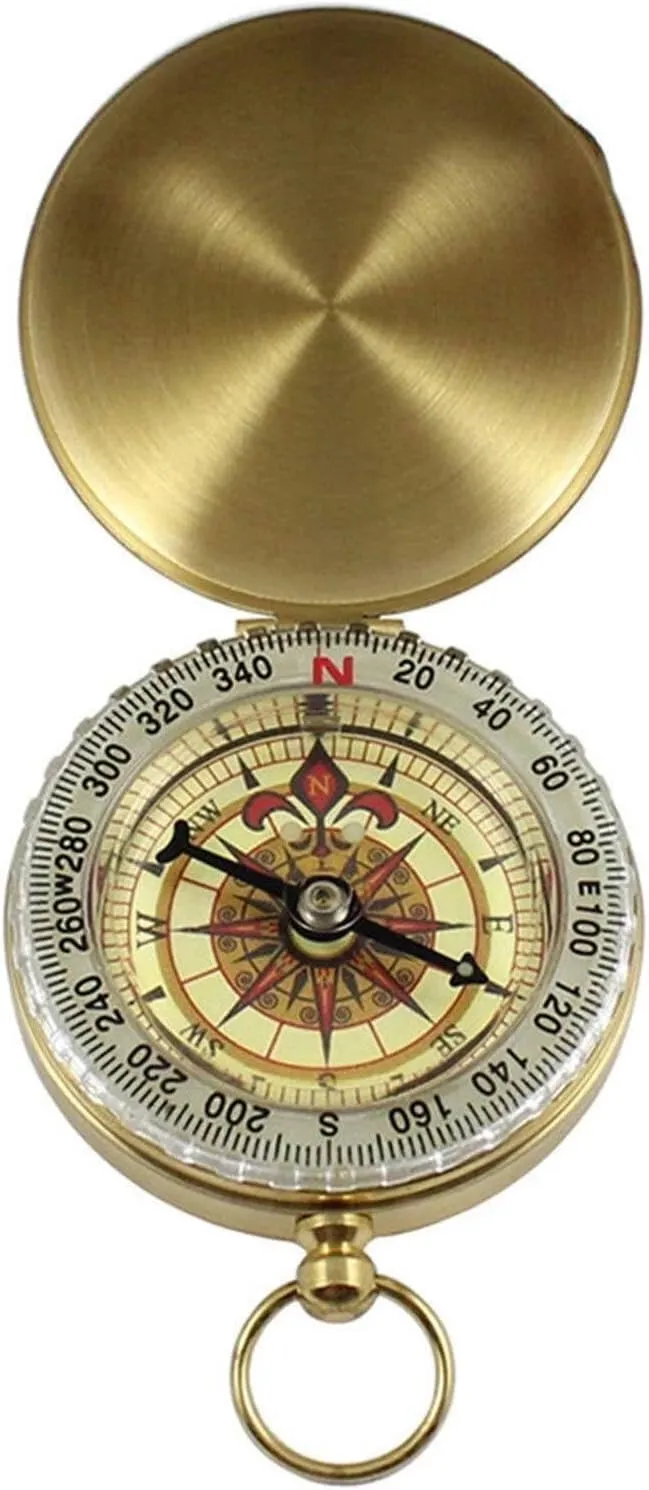 Outdoor Hiking Pocket Compass - Brass Copper with Nightlight, Waterproof, Portable Navigation Tool for Camping & Adventures