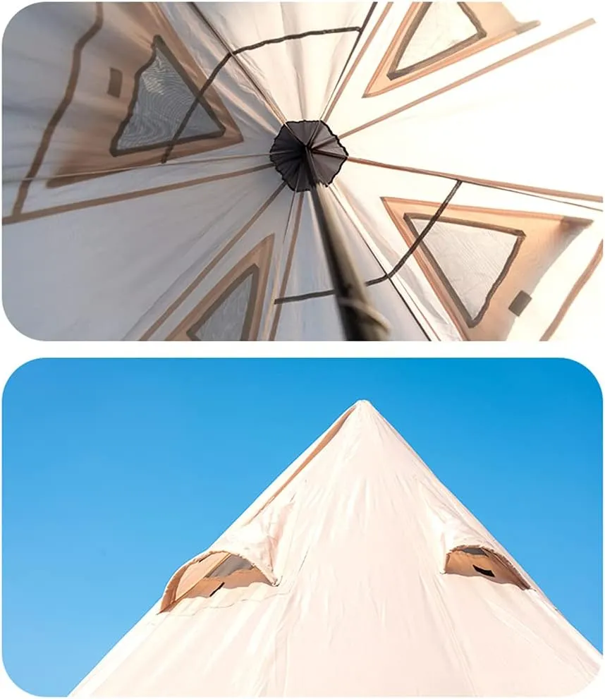 Outdoor Indian Tipi Tent Ultralight Teepee Tent Waterproof Family Pyramid Tent for Backpacking, Camping, Hiking, Bushcraft, Travel, Winter Camping, 340X290X200CM, Khaki