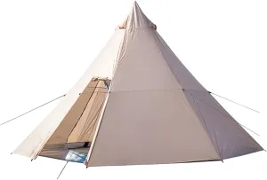 Outdoor Indian Tipi Tent Ultralight Teepee Tent Waterproof Family Pyramid Tent for Backpacking, Camping, Hiking, Bushcraft, Travel, Winter Camping, 340X290X200CM, Khaki