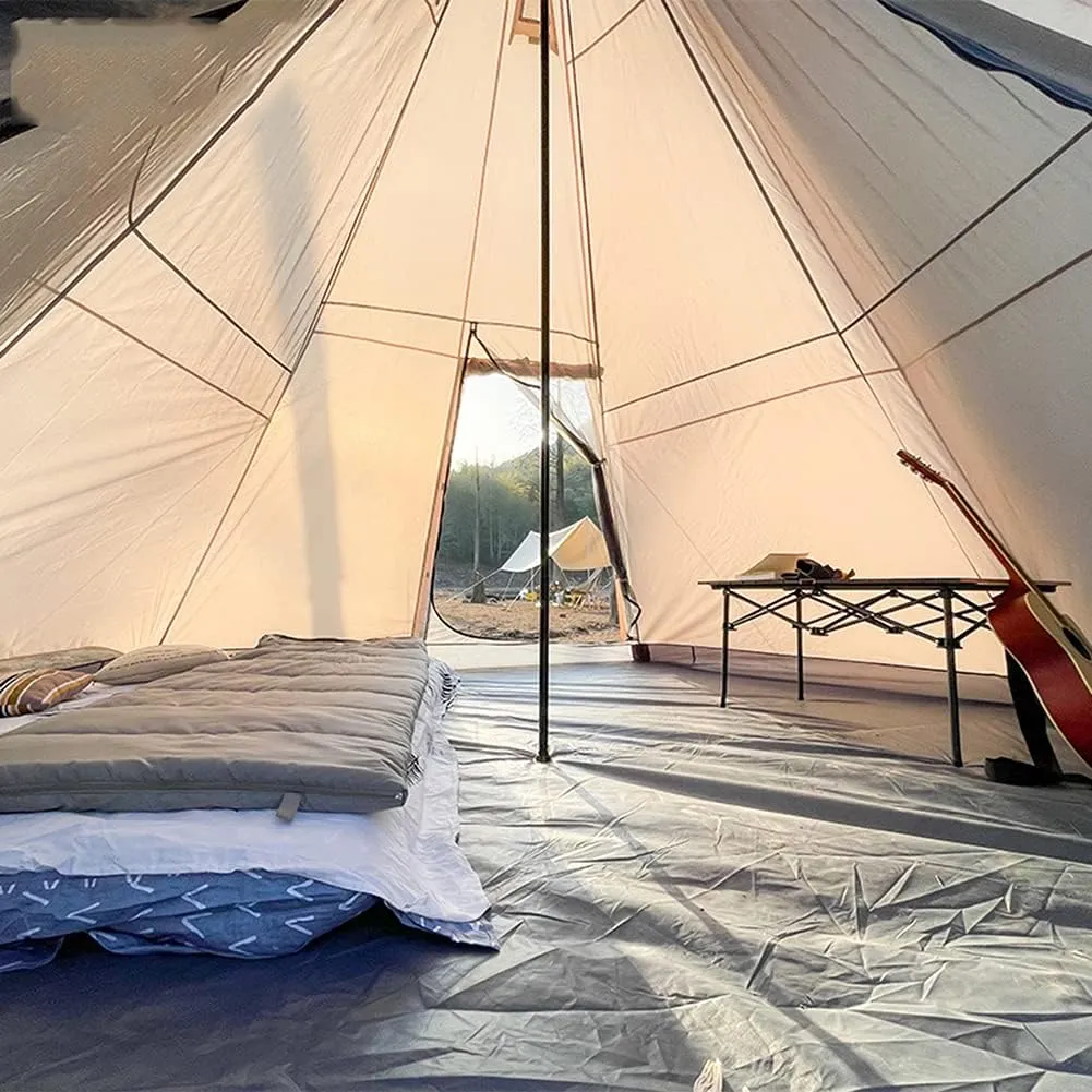 Outdoor Indian Tipi Tent Ultralight Teepee Tent Waterproof Family Pyramid Tent for Backpacking, Camping, Hiking, Bushcraft, Travel, Winter Camping, 340X290X200CM, Khaki