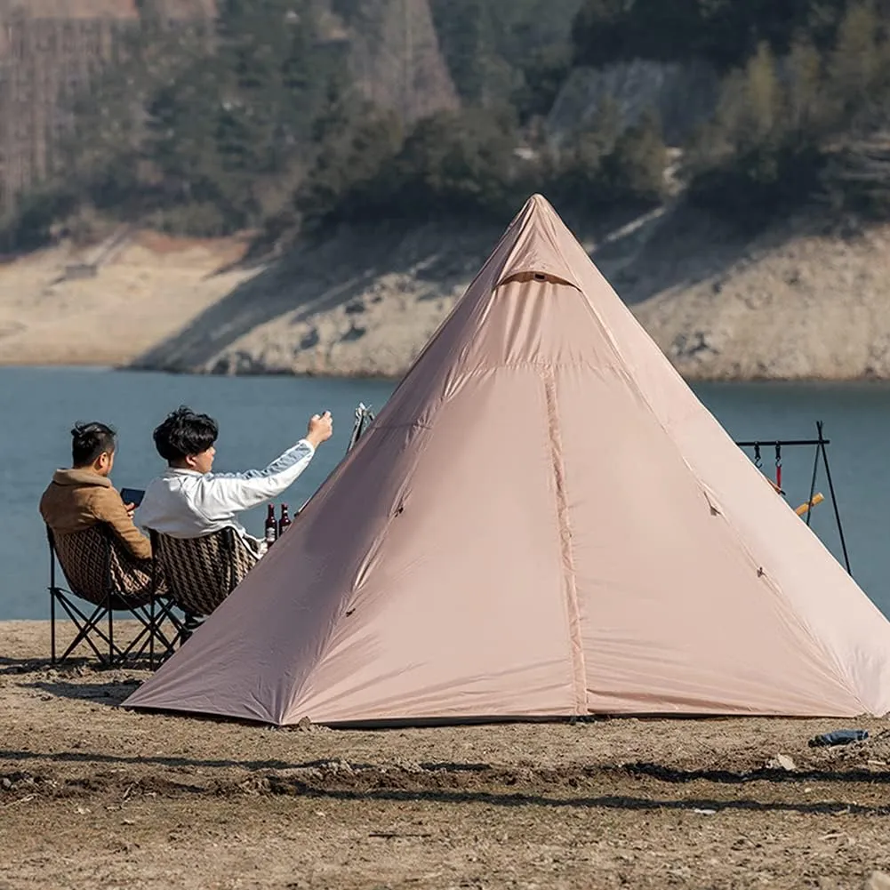 Outdoor Indian Tipi Tent Ultralight Teepee Tent Waterproof Family Pyramid Tent for Backpacking, Camping, Hiking, Bushcraft, Travel, Winter Camping, 340X290X200CM, Khaki