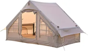 Outdoor Inflatable Camping Tent with Pump, 3-4 Person Glamping Tents, Easy Setup 4 Season Waterproof Windproof House for Fishing, Camping & Hiking