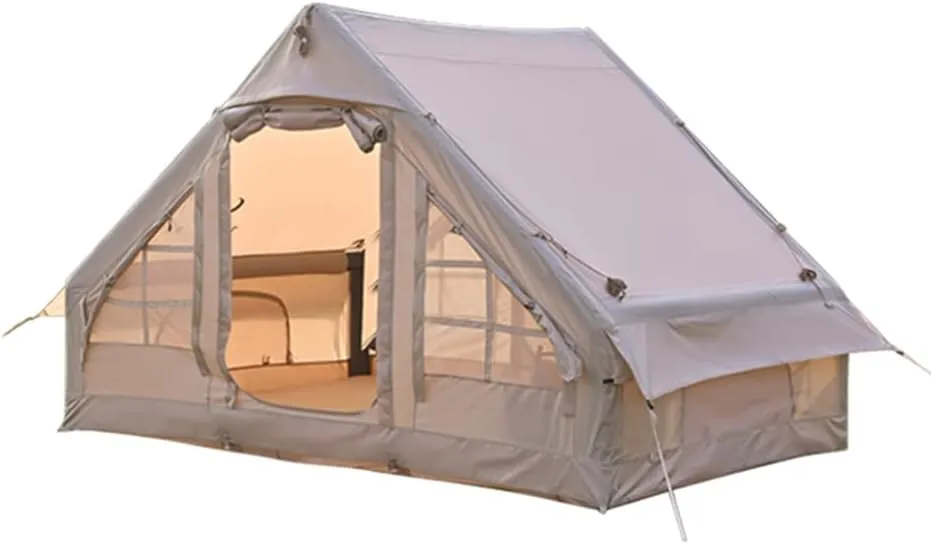 Outdoor Inflatable Camping Tent with Pump, 3-4 Person Glamping Tents, Easy Setup 4 Season Waterproof Windproof House for Fishing, Camping & Hiking