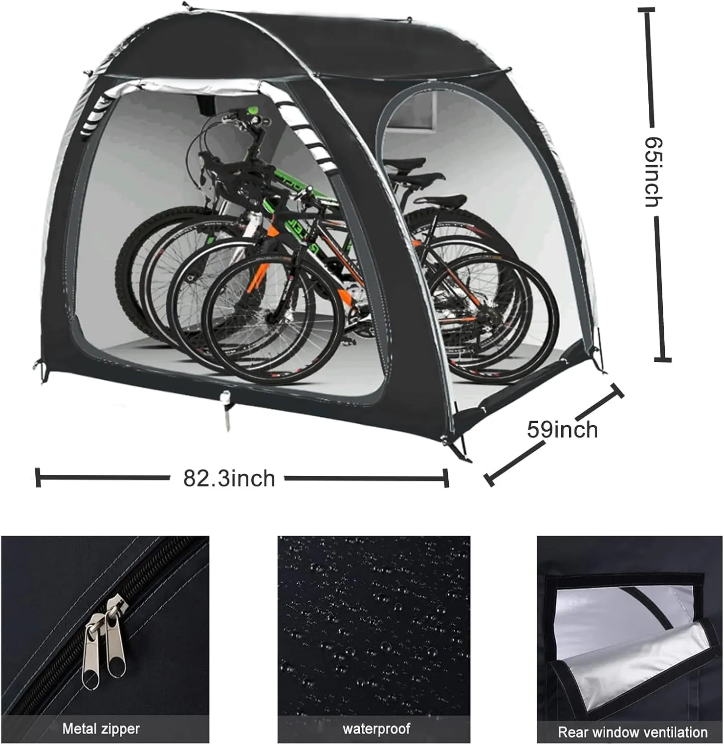 Outdoor Portable Bicycle Storage Sheds with 210D Oxford Fabric PU4000 Waterproof 3-4 Bikes Tent Shelter Portable Garage Storage shed for Bike,Motorcycle Shelter (Black, 82.7x59x65inch)