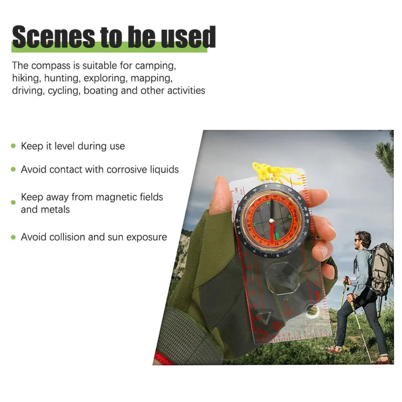 Outdoor Professional Portable Magnifying Compass with Ruler Scale - Perfect for Scout, Hiking, Camping, and Orienteering