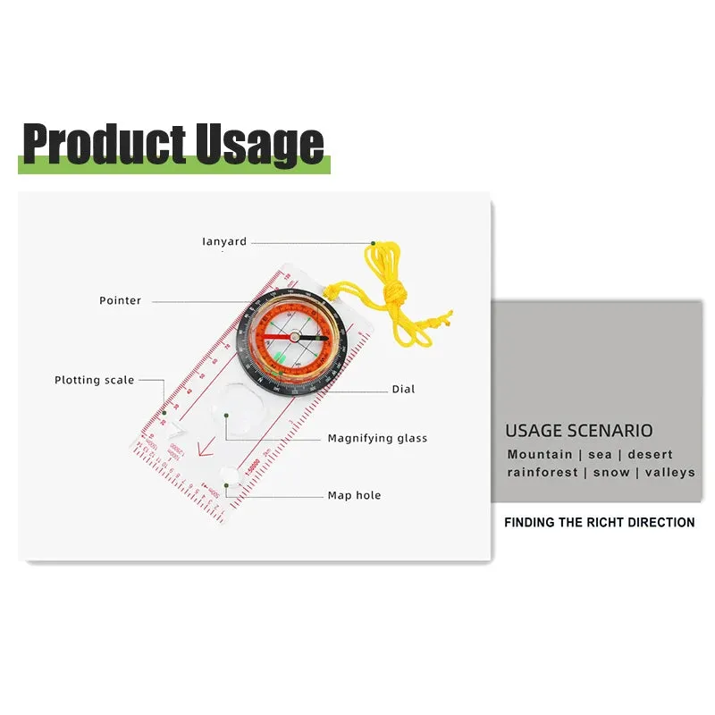Outdoor Professional Portable Magnifying Compass with Ruler Scale - Perfect for Scout, Hiking, Camping, and Orienteering