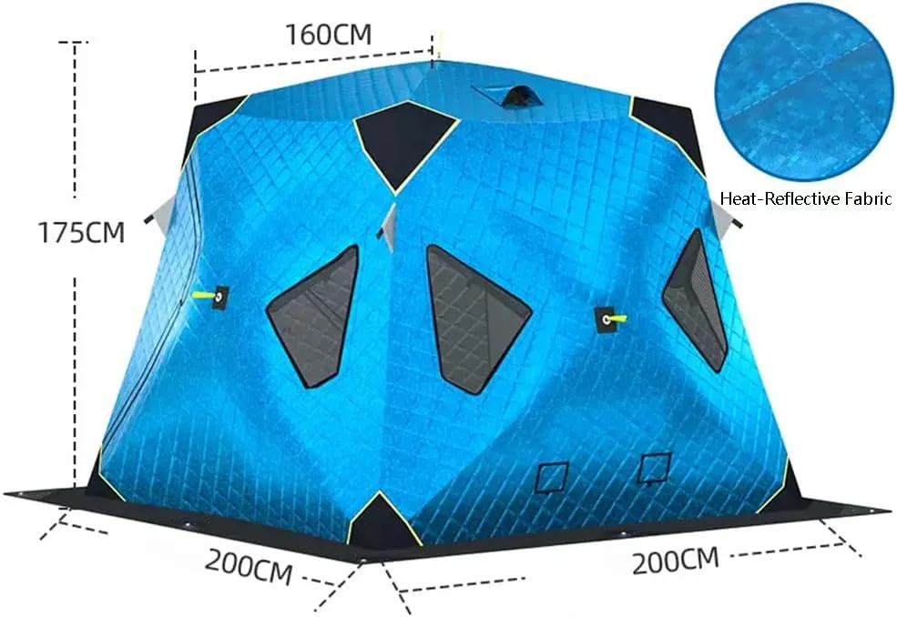 Outdoor Winter Camping Insulated Ice Fishing Tent Ice Fishing Shelter Five-Layer Fabric Excellent Insulation with Ice Fishing Pad (Blue B)