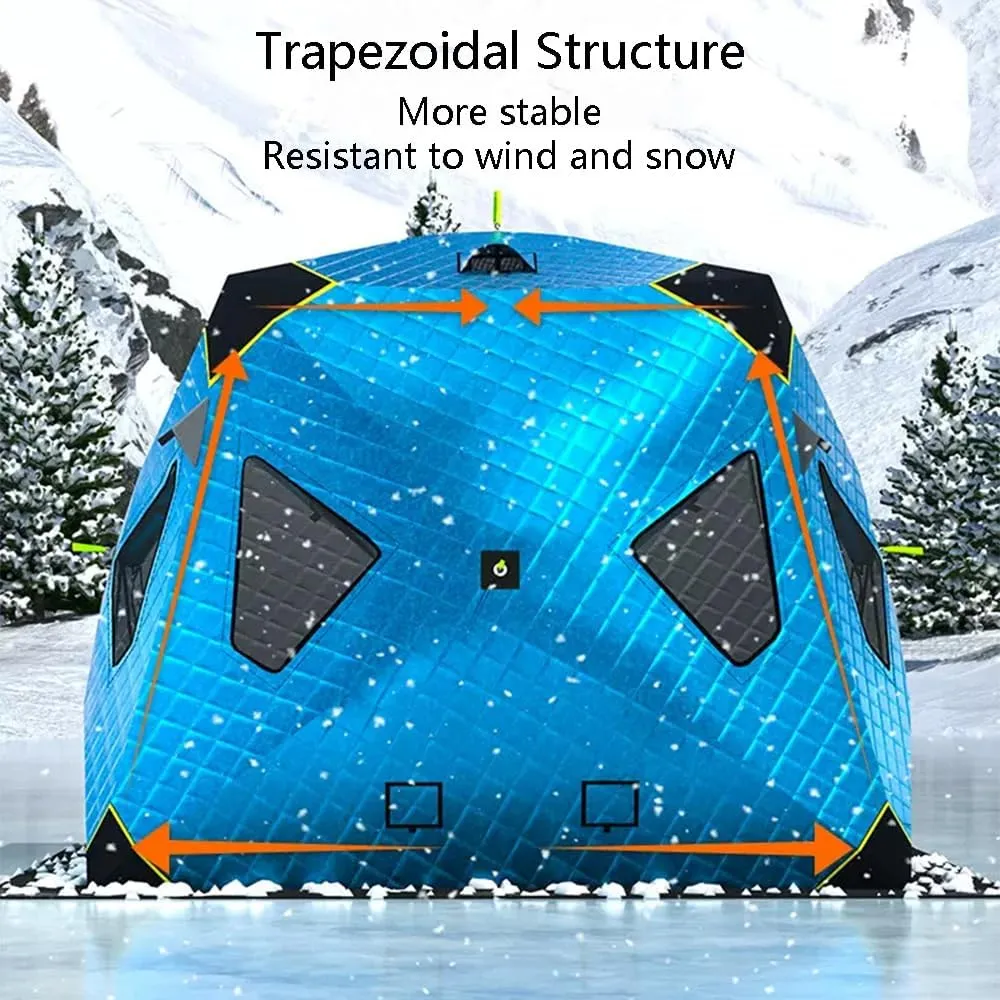 Outdoor Winter Camping Insulated Ice Fishing Tent Ice Fishing Shelter Five-Layer Fabric Excellent Insulation with Ice Fishing Pad (Blue B)
