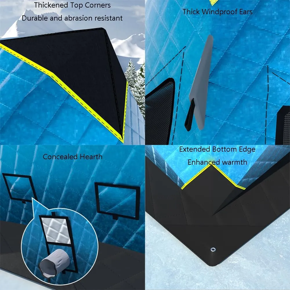 Outdoor Winter Camping Insulated Ice Fishing Tent Ice Fishing Shelter Five-Layer Fabric Excellent Insulation with Ice Fishing Pad (Blue B)