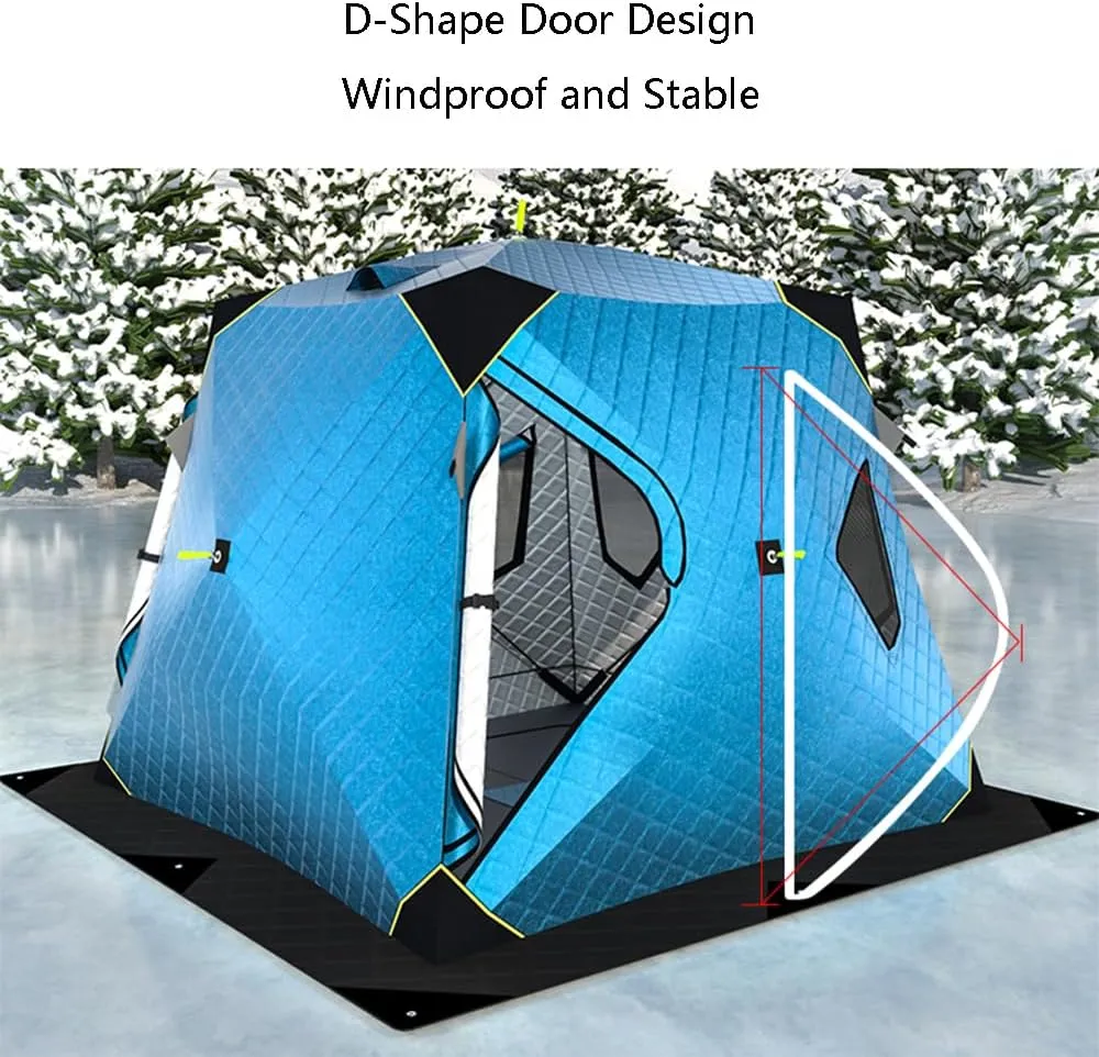 Outdoor Winter Camping Insulated Ice Fishing Tent Ice Fishing Shelter Five-Layer Fabric Excellent Insulation with Ice Fishing Pad (Blue B)